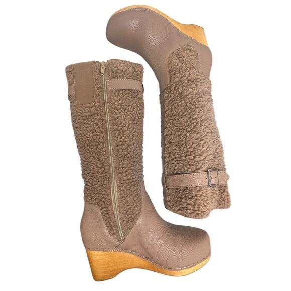 Kelsi Dagger Jagger Taupe Knee High Clog Wood Heel Wedge Round Toe Leather Boot - Picture 5 of 16